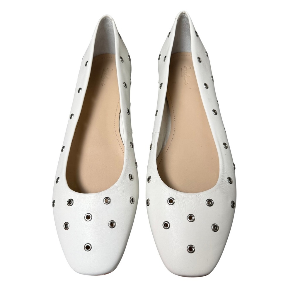 White 100% Leather Grommet Square Toe Ballet Flats Size 40 Made in Brazil